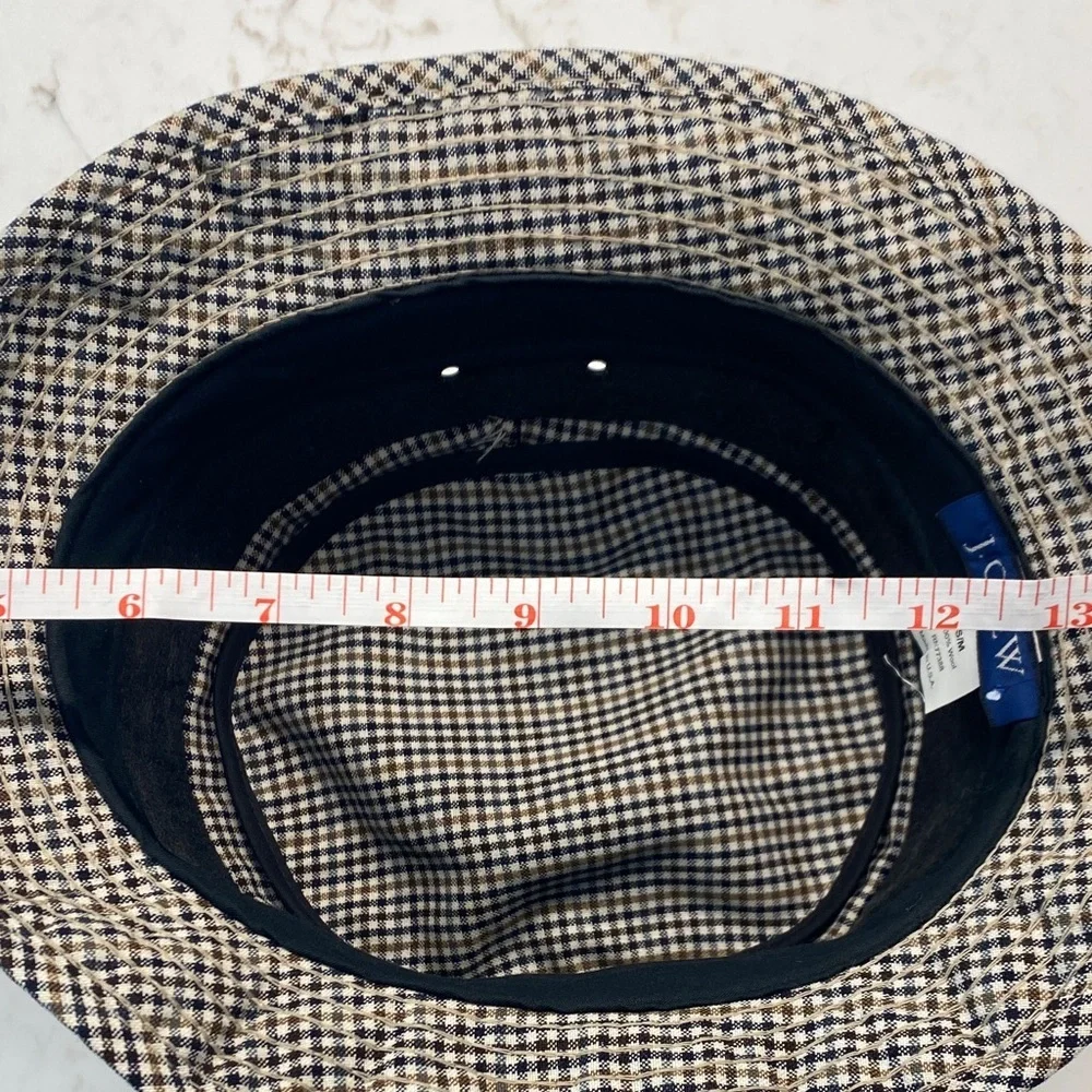 J. Crew Wool Bucket Hat Heritage Classic Preppy Gingham Black Brown Cream S/M